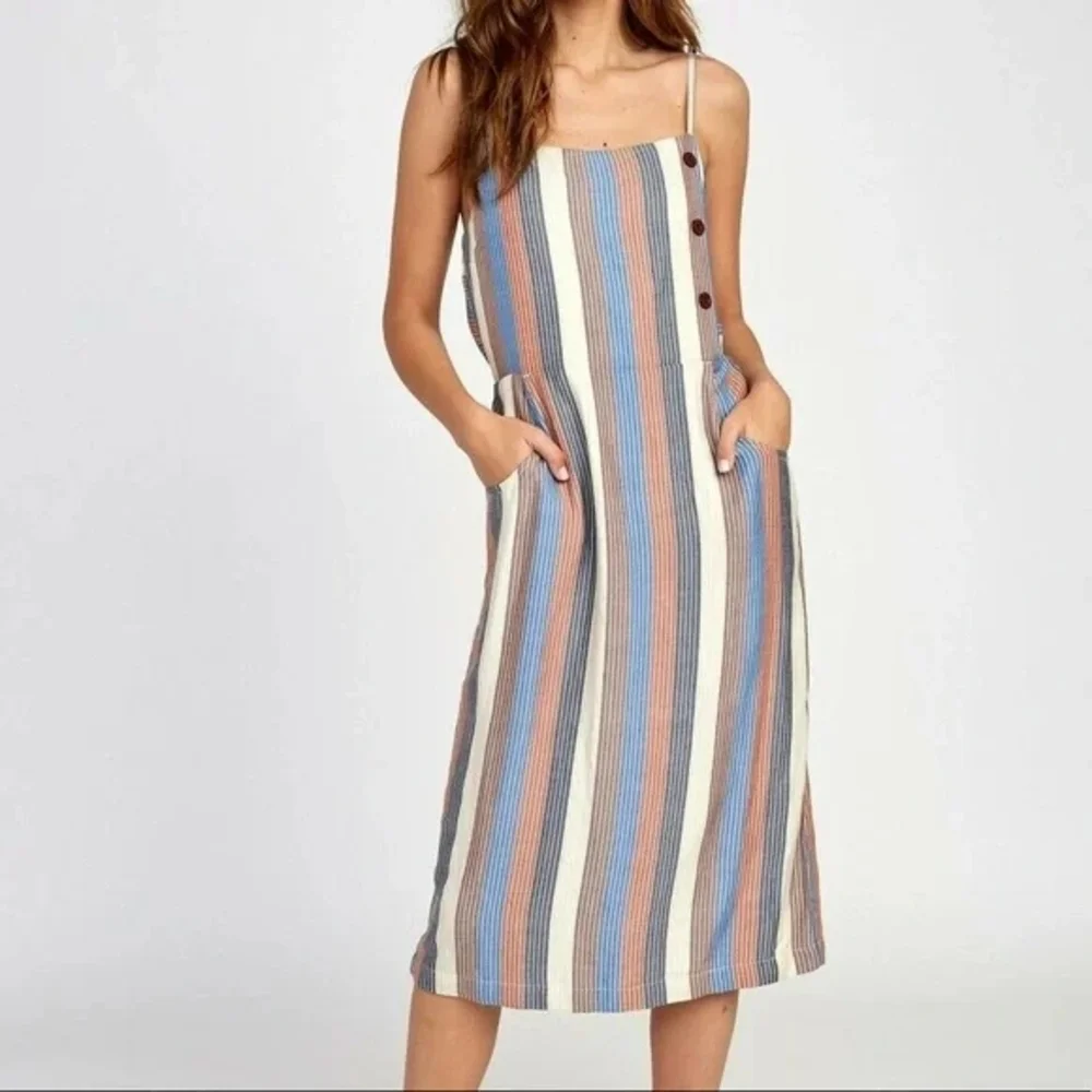 RVCA Striped Proxy Midi Dress with Button Detail - Picture 1 of 4